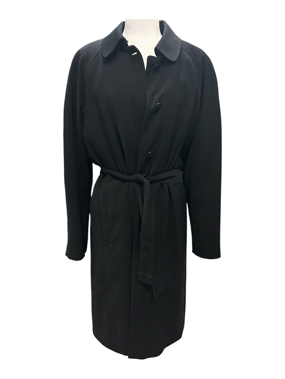 Vintage London Fog Black Button Down Trench Coat with Silver Paisley Lining